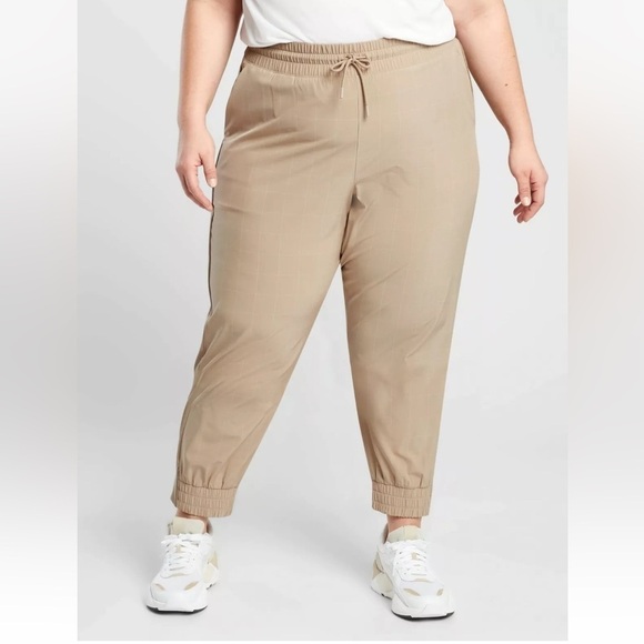 New-Athleta-26-(tan)windowpane silt taupe-ribbed,Brooklyn textured jogger/pants. - Picture 2 of 16
